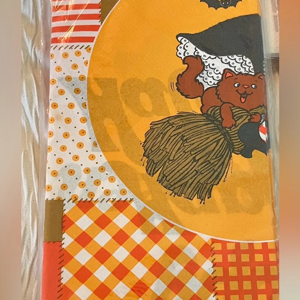7 Vintage American Greetings Halloween paper tablecovers 54x96” witches, cats